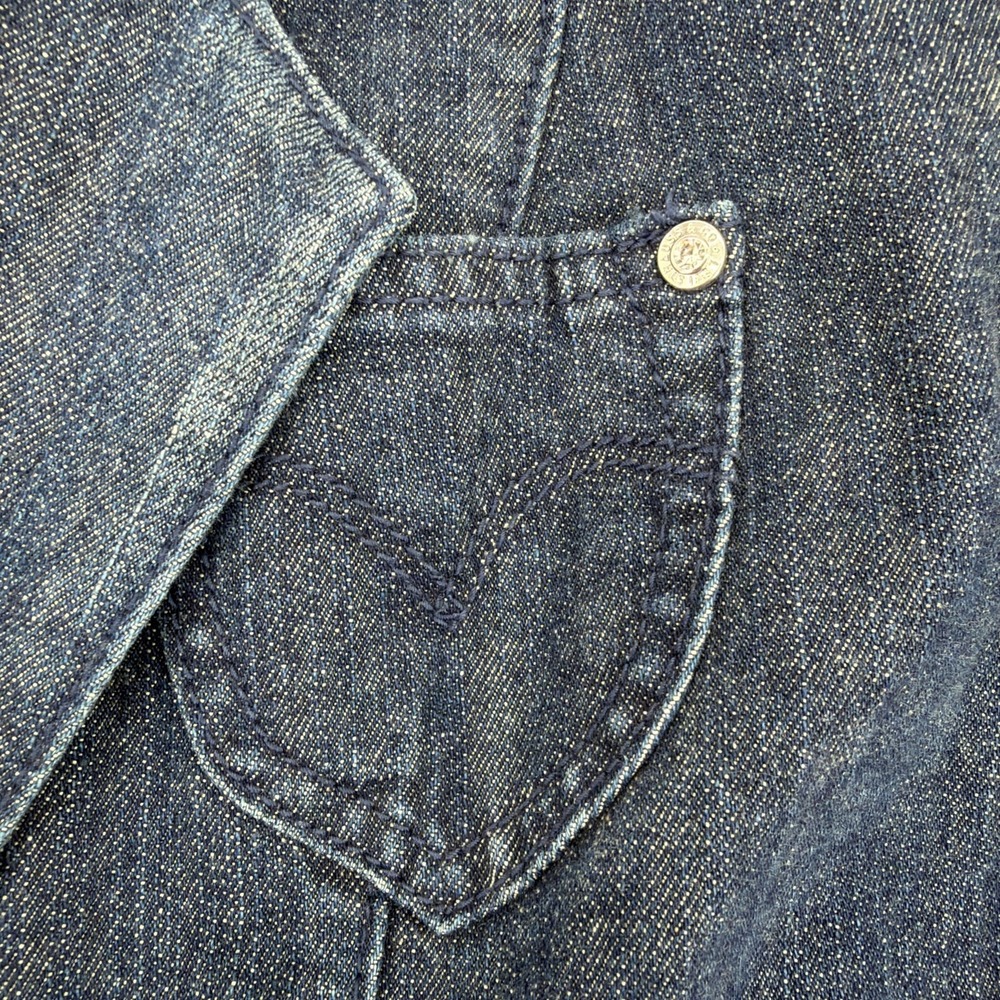 Levis Strauss Jacket Womens Large Blue Denim 2 Button Waist Stretch Button Up - Picture 7 of 12